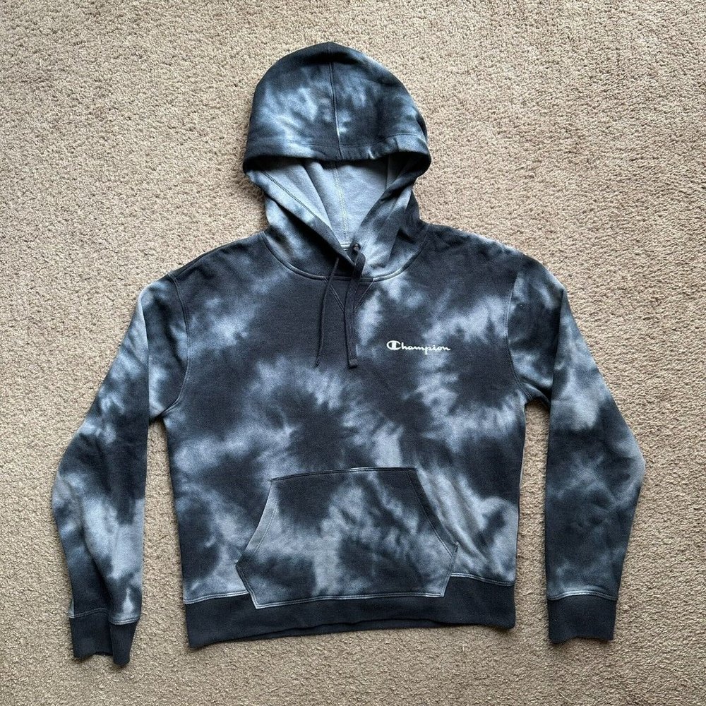 Champion Sweatshirt Womens Medium Hoodie Blue Marble Fleece Pockets